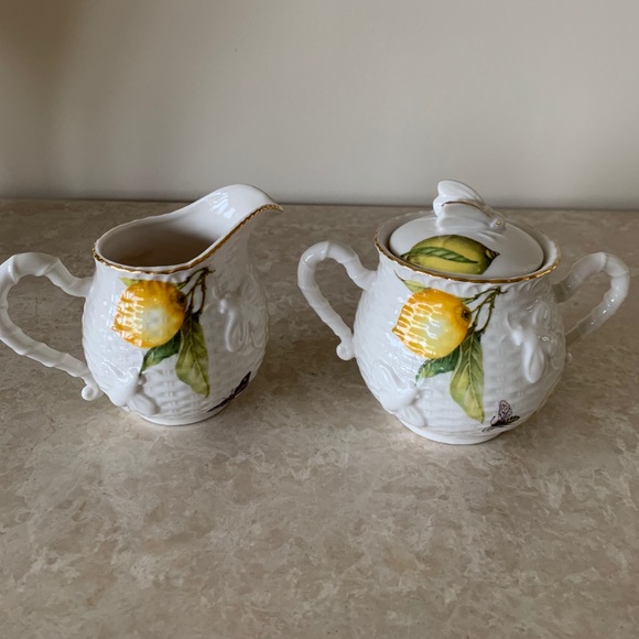 Grace Teaware Lemon Butterfly Bees Creamer & Sugar Bowl Set - Picture 1 of 9